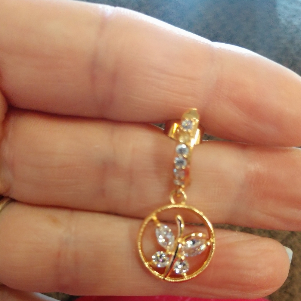 Woman's butterfly diamond topaz zircon earrings - Picture 2 of 6